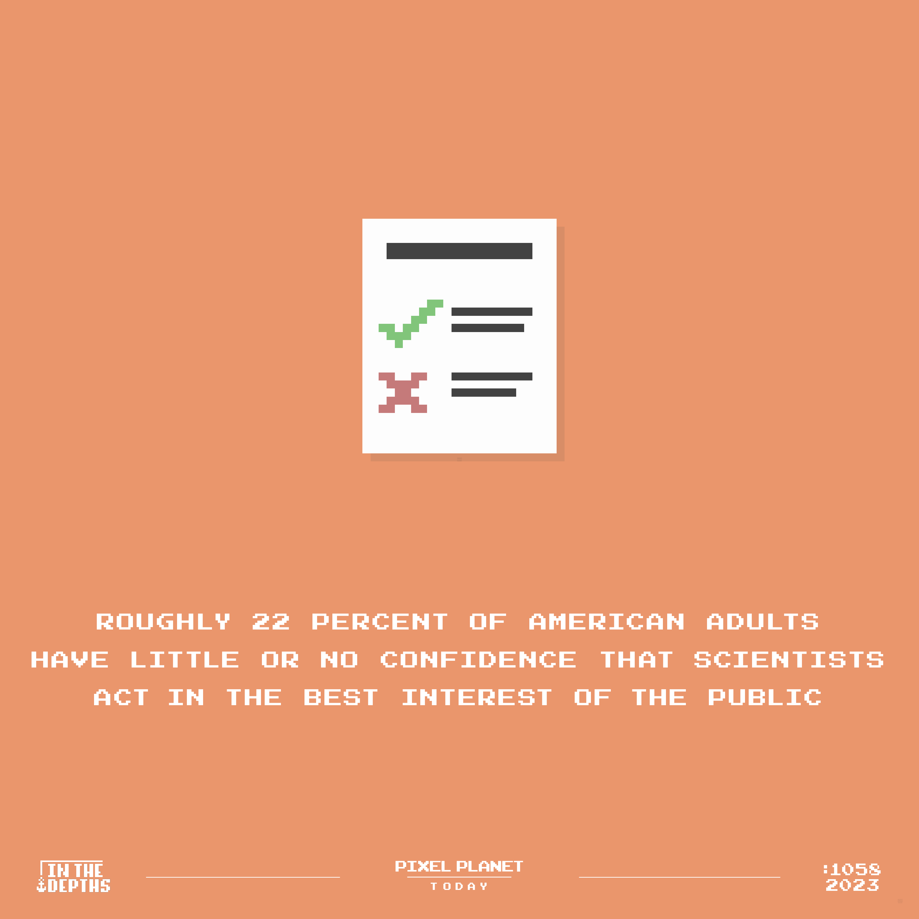 Graphic shows a grade report. The factoid reads: "An estimated 22 percent of American adults have little to no confidence that scientists act in the best interest of the public."